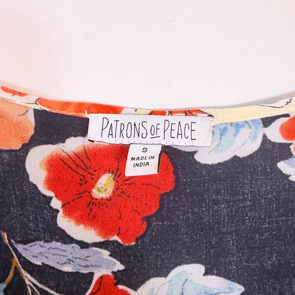 Patrons of Peace Floral Boho Mini Dress Small V-Neck Long‎ Sleeve Ruffle Hippie - Picture 5 of 7